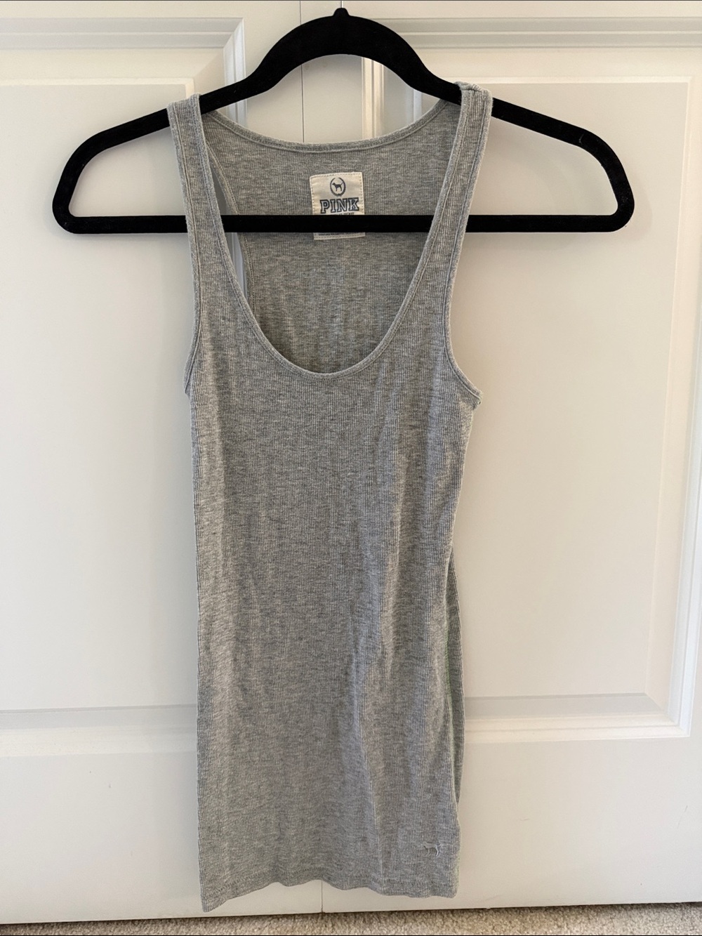 PINK Victoria's Secret Grey Ribbed Tank Top Women's Scoop Neck Size XS